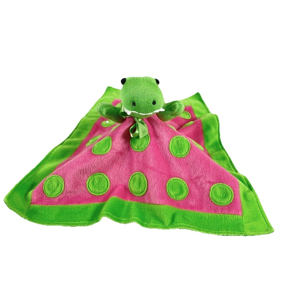 Izzy Baby Lovey Dinosaur Toy Plush Security Blanket Pink Green Polka Dot 16"